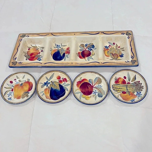 Certified International rare set 19” relish tray with 5” plates. Colorful set! - Picture 1 of 9